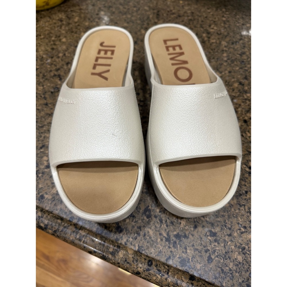 Lemon Jelly Platform Slides Women Size 38‎ White Comfort Wedge Sandals